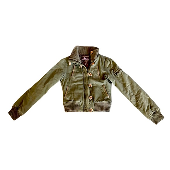 {Zipper} USA Distressed Bomber Button & Zip up Jacket with pockets - Picture 1 of 5